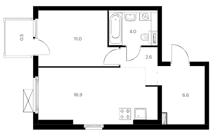 1-комнатная квартира 41.6 м², 2/11 эт., ЖК «Витебский парк»
